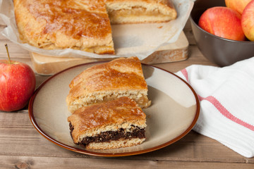 Homebaked Pie With Apple And Chocolate Parts.