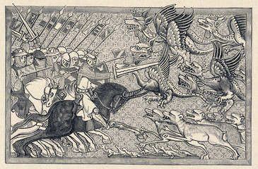 Alexander the Great fighting dragons. Date: circa 326 BC