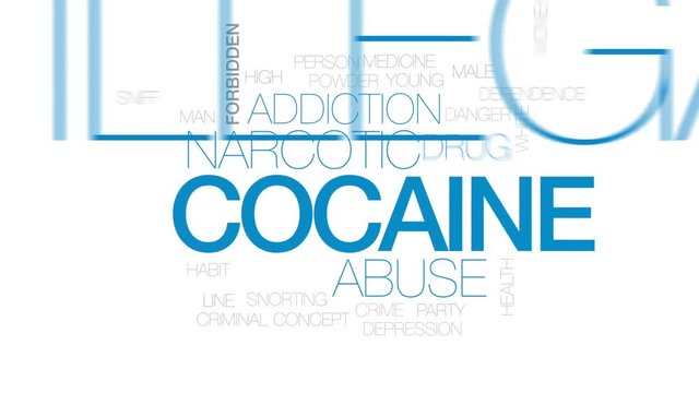 Cocaine animated word cloud, text design animation. Kinetic typography.