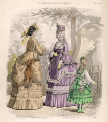 Fototapeta na wymiar Costume June 1870. Date: 1870