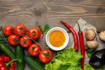 Vegetables fresh isolated on table indoors