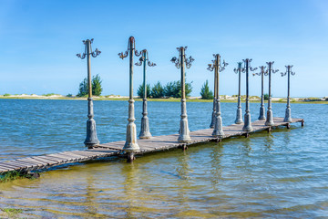 Wood pier and the light posts decoration