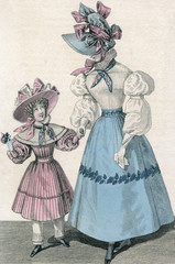 Fototapeta na wymiar Girl Fashions 1828. Date: 1828