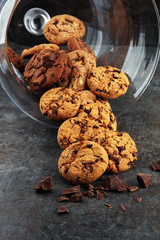 Chocolate cookies on white background. Chocolate chip cookies sh