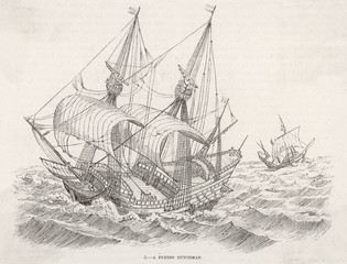 16th century Dutch sailing ships. Date: circa 1550 © Archivist