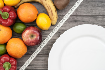Fitness concept with fruit. Fitness motivation.