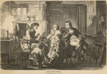 J. K. A Musaeus collecting folk stories.. Date: circa 1780 - obrazy, fototapety, plakaty