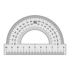 the measuring instrument is a protractor on a white background - obrazy, fototapety, plakaty
