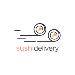  Icon delivery for sushi bar, restaurant of Asian cuisine. Vector linear illustration of rolls. © Iana