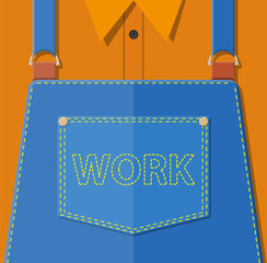 Blue jeans apron with outsets and pocket.