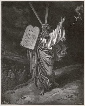 Old testament Bible scene: Moses and the ten commandments