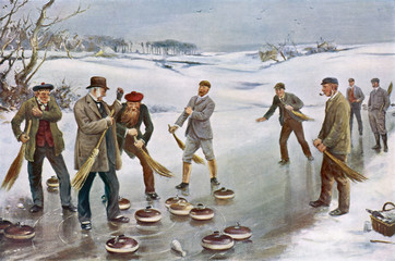 Scottish Curling 1912. Date: 1912 - obrazy, fototapety, plakaty