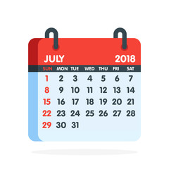 Calendar for 2018 year. Full month of July icon. Vector illustration