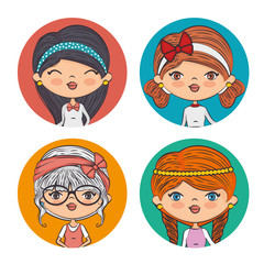 set with fashion girls beautiful fashionable ladies vector illustration graphic design