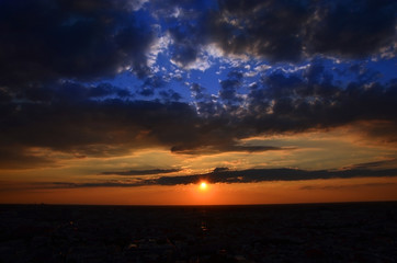 Beautiful sunset over Berlin, aerial view