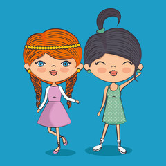 stylish teenager girls cartoon vector illustration graphic design