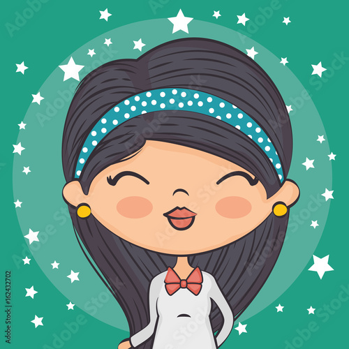 "cute half body girl vector illustration graphic design" Stock image