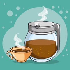 coffee maker and cup of coffee design vector illustration graphic design
