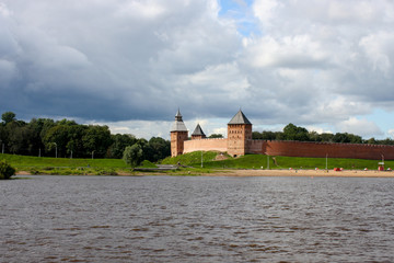 Fototapeta premium Old Russian fortress on the river in Russia