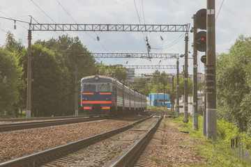 The train with the passengers goes to the destination