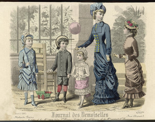 Fototapeta na wymiar Costume - Children 1880. Date: 1880