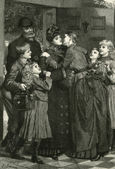Fototapeta na wymiar Home for Christmas. Date: 1889