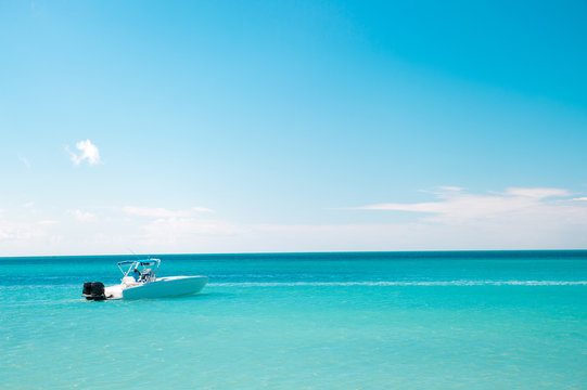 Fototapeta yacht boat at Exotic beautiful marine beach of Antigua St. Johns