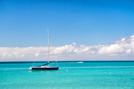yacht boat at Exotic beautiful marine beach of Antigua St. Johns