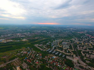 Aerial view. Houses and roads in the city Dnepr, Ukraine.