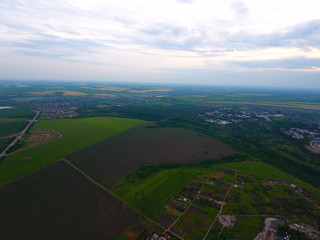 Aerial view. Fields near the city Dnepr, Ukraine.