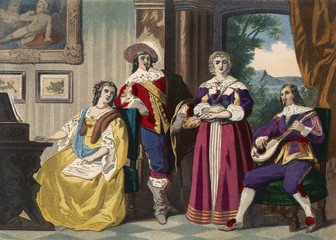 Fototapeta na wymiar Costume - Family 1670. Date: 1670