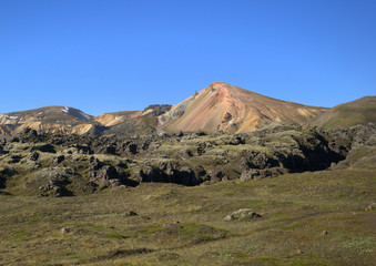 The Landmannalaugar - Thorsmork route is called "Laugavegurinn", The Hot Spring Route, which is very appropriate. It is clearly marked between the huts in Landmannalaugar, Hrafntinnusker (Obsidian Ske