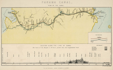 Panama Canal Map 1890. Date: circa 1890