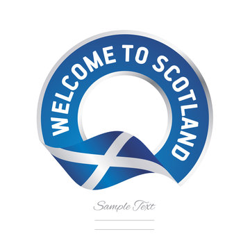 Welcome to Scotland flag blue label logo icon