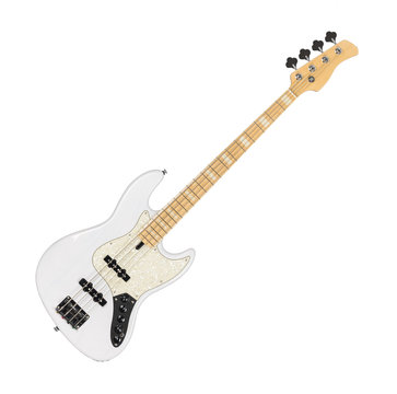 White Electric Bass Guitar Isolated on White Background