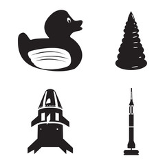 Set of silhouettes of different toys, Vector illustration