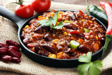 Hot chili con carne - mexican food tasty and spicy - obrazy, fototapety, plakaty