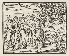 Fototapeta na wymiar Witches Dance with Demon. Date: 1626