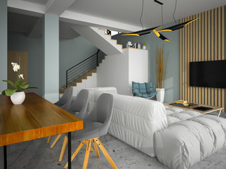 Interior modern design room 3D illustration