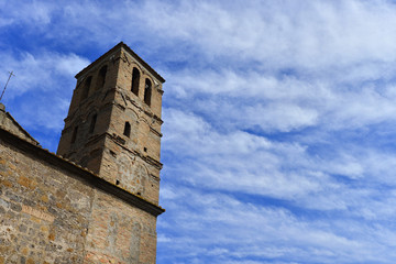 Fototapeta na wymiar Medieval belfry of San Giuliano church in Faleria, a ruined city near Rome