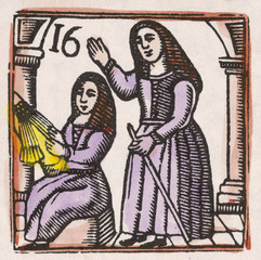 Fototapeta na wymiar 17th century Lace Making - Woodcut. Date: 17th century