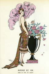 Frock  Fur - Feather Fan. Date: 1924