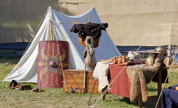 Tent in a Roman Encampment at a Historical Reenactment
