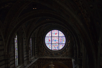 Duccio di buoninsegna. Stained glass window duomo di Siena. Interior of the Metropolitan Cathedral of Santa Maria Assunta. Tuscany. Italy.