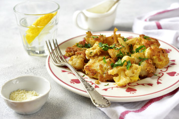 Roasted cauliflower with spicy sauce.