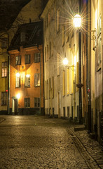 Fototapeta na wymiar Narrow street in the old part of Stockholm, Sweden