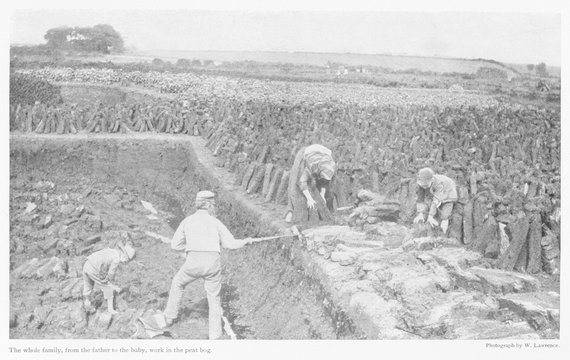 Family gathering peat  County Cork  Ireland. Date: circa 1890