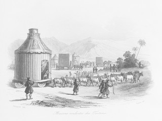 Wheeled tents of the Tartars or Tatars  Russia. Date: 1846