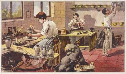 Potters at Work - 19th century. Date: circa 1895