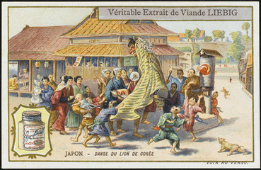Fototapeta na wymiar Dance of the Lion - Korea. Date: 1909